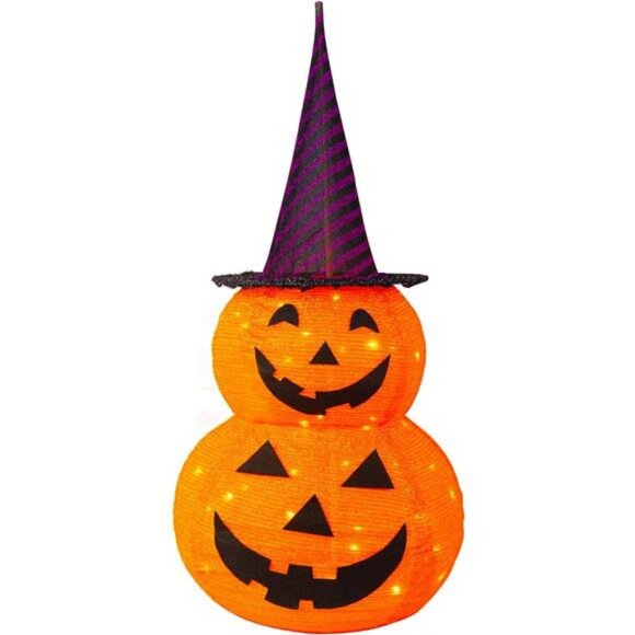 3FT Halloween Collapsible Pumpkin Decorations, Light Up 50 LED Pumpkin
